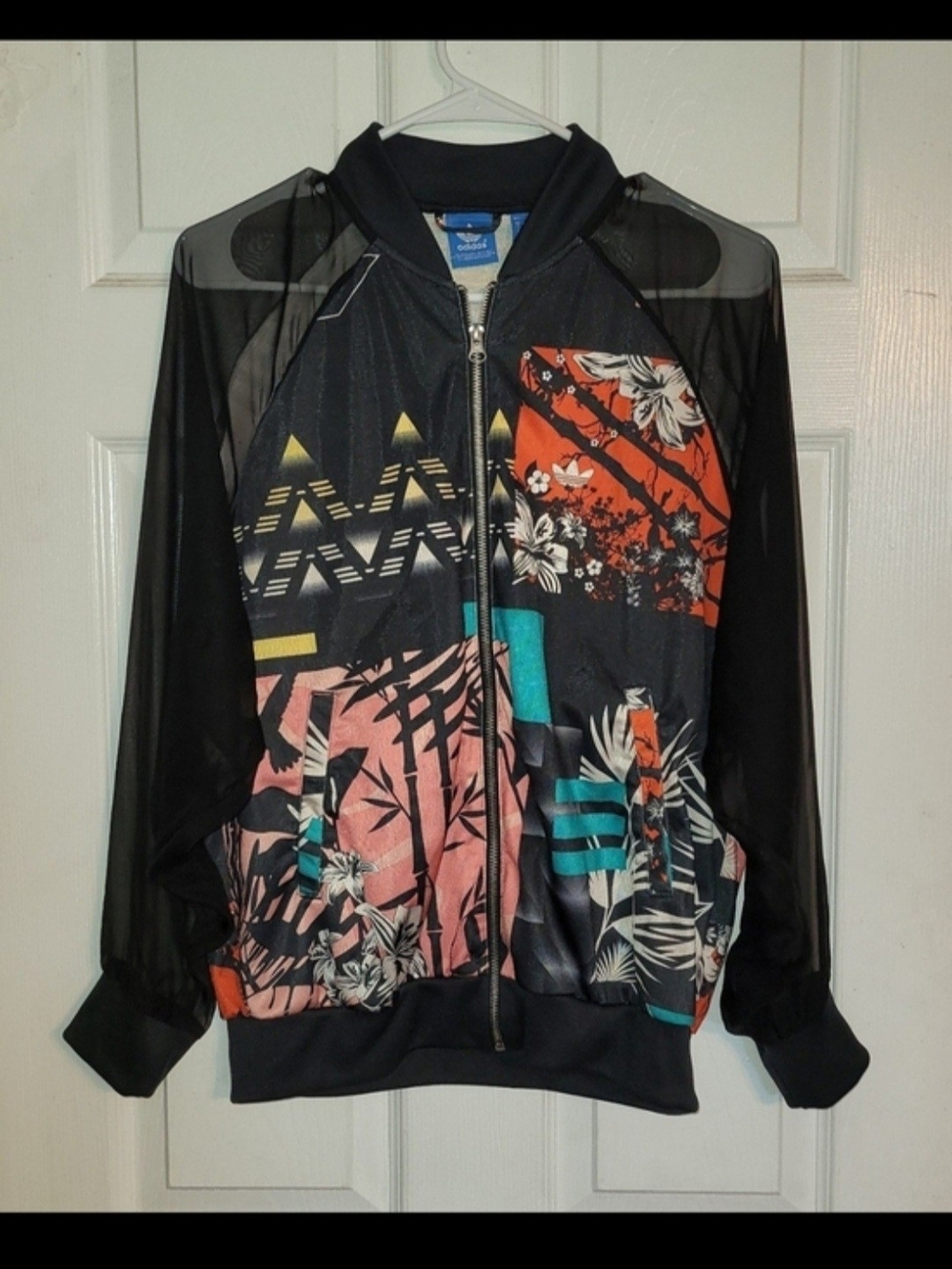 adidas Black Floral & Geometric Print Bomber Jacket